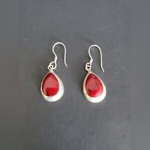 red coral sterling drop earrings